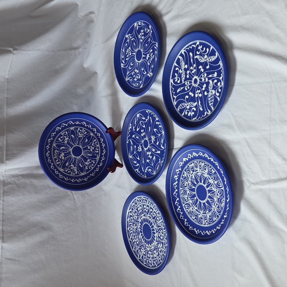 Lidia Barth Tihany 9.5" Hungary Glaze Pottery Petite Wall Plates Set of 6